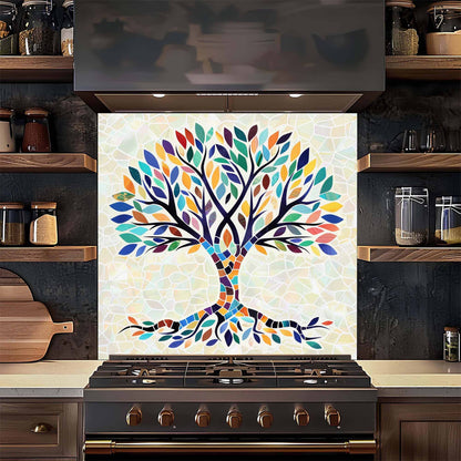Mosaic Tempered Glass Backsplash – Tree of Life Kitchen Backsplash for Stove or Sink