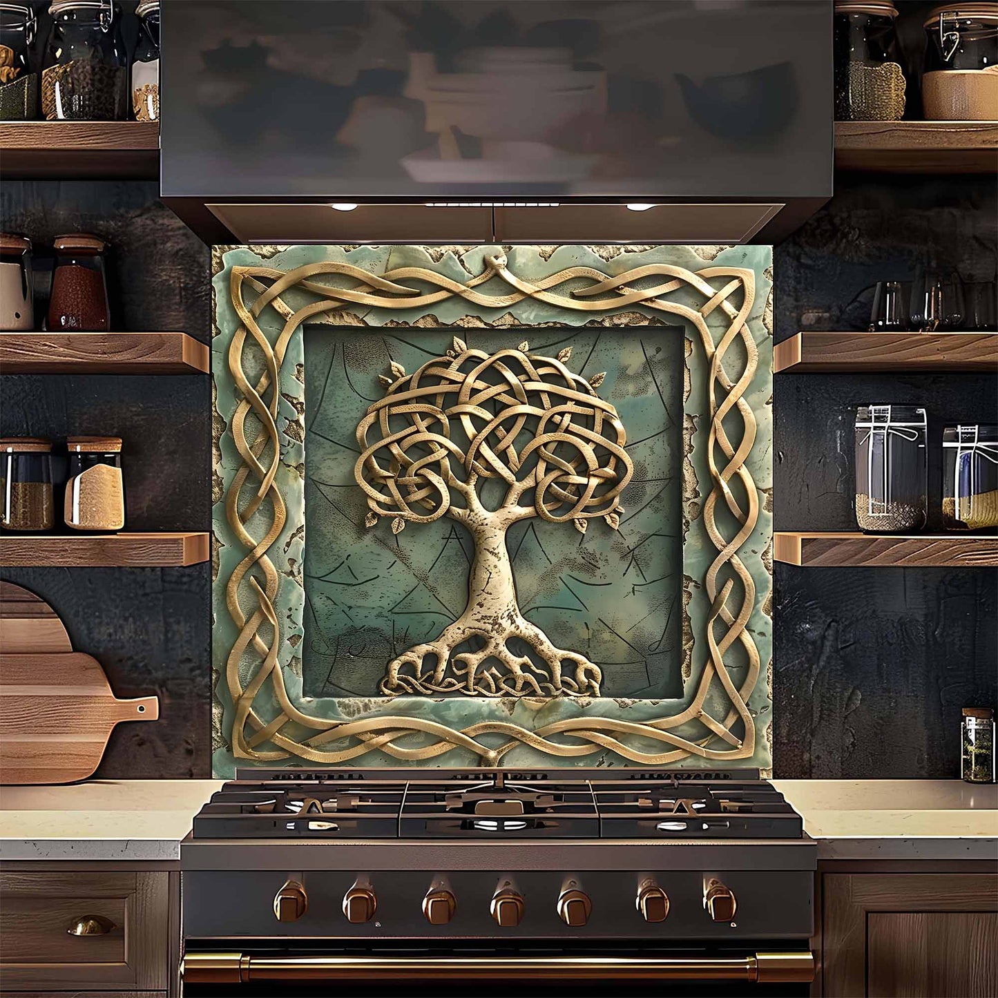 Aqua Roots Tempered Glass Backsplash – Tree of Life Kitchen Backsplash