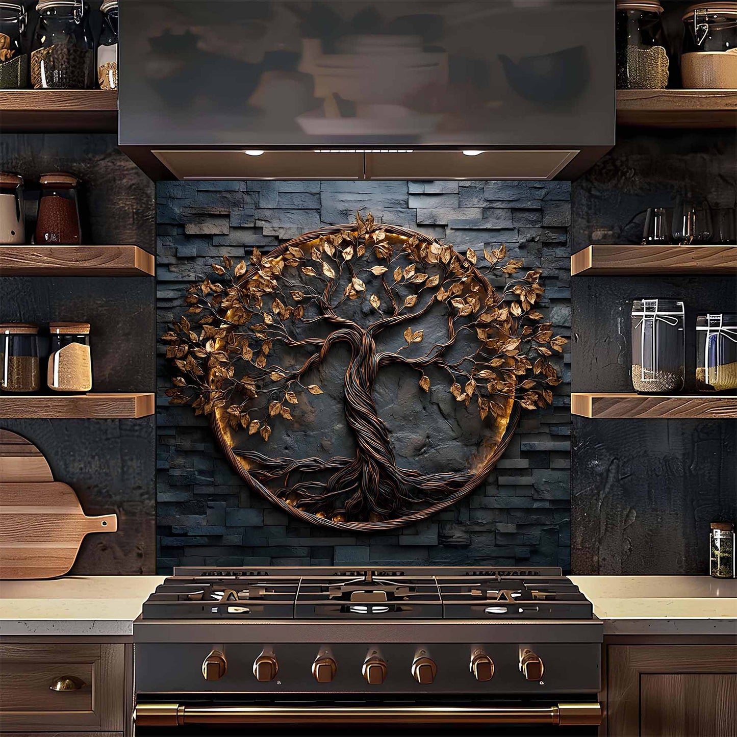 Luminous Ring Tree Glass Backsplash – Tempered Glass Backsplash for Stove