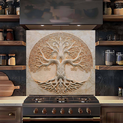 Circle Harmony Tempered Glass Backsplash – Tree of Life Kitchen Backsplash