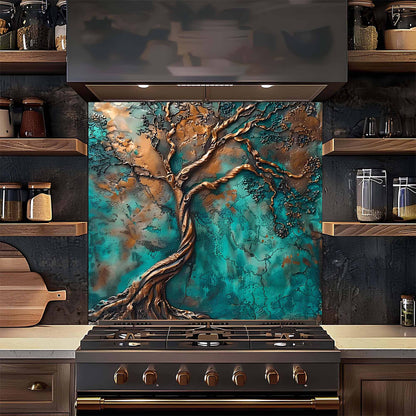 Verdigris Flow Tree Kitchen Backsplash – Tempered Glass Backsplash Behind Stove