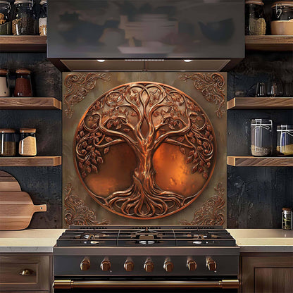 Copper Tree Tempered Glass Backsplash – Kitchen Backsplash Behind Stove