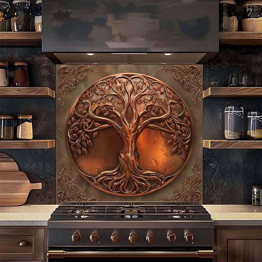 Copper Tree Tempered Glass Backsplash – Kitchen Backsplash Behind Stove