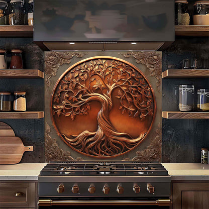Copper Tree of Life Kitchen Backsplash - Tempered Glass Backsplash