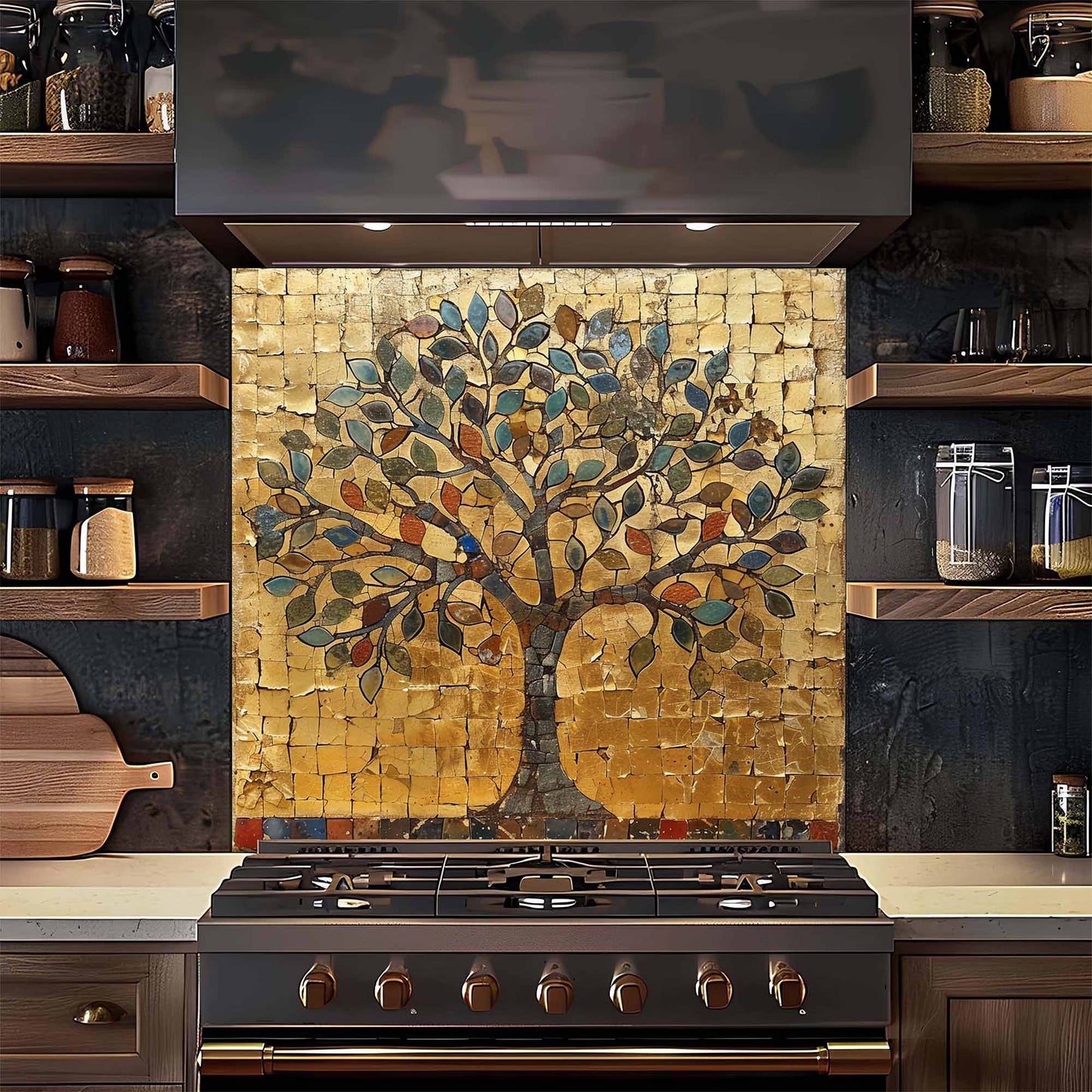 Golden Mosaic Tempered Glass Backsplash – Kitchen Backsplash Behind Stove