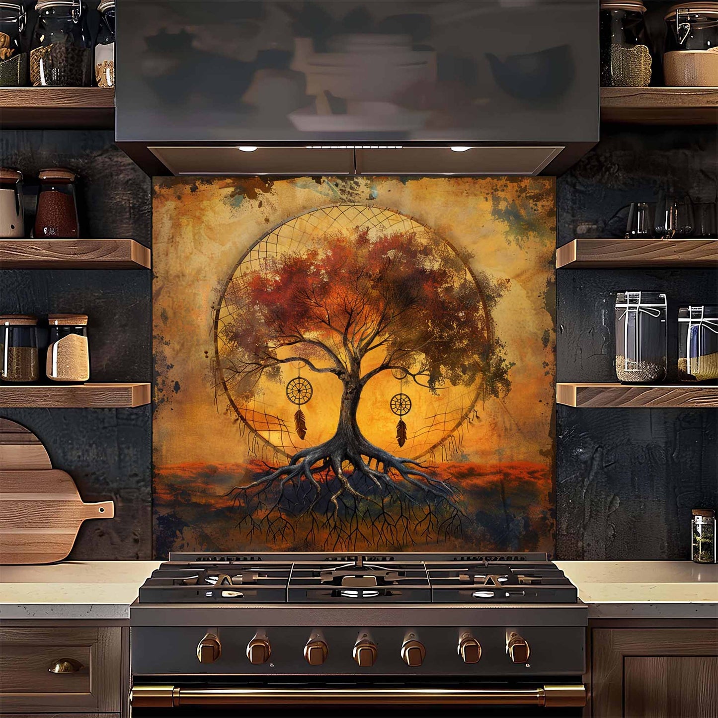 Dreamcatcher Roots Tree Glass Backsplash – Kitchen Backsplash for Stove