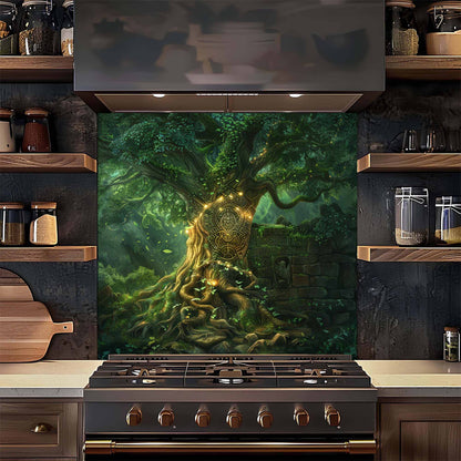 Mystic Grove Tree Tempered Glass Backsplash – Kitchen Backsplash for Stove
