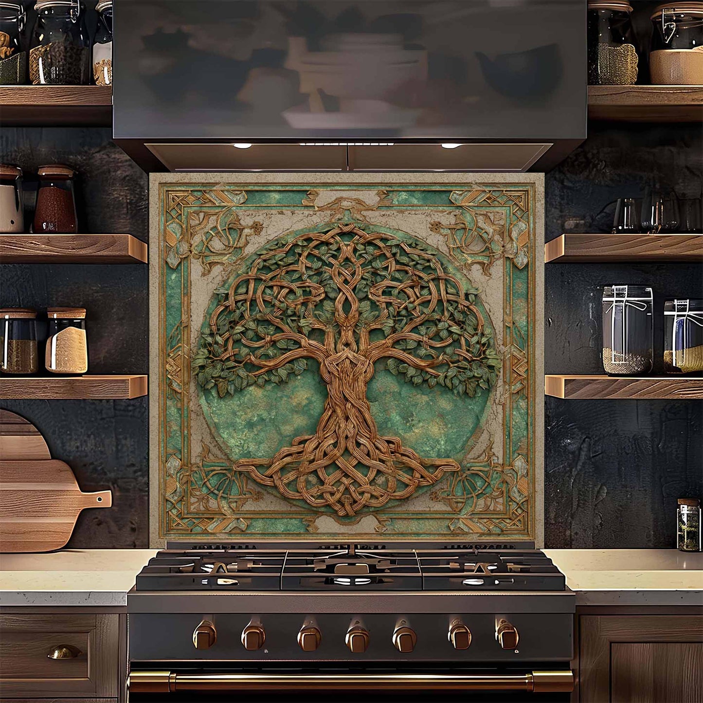 Verdant Weave Tempered Glass Backsplash – Tree of Life Kitchen Backsplash