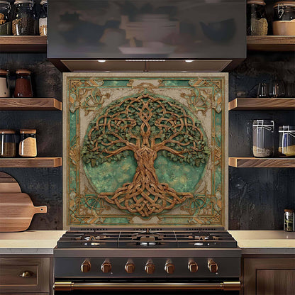 Verdant Weave Tempered Glass Backsplash – Tree of Life Kitchen Backsplash