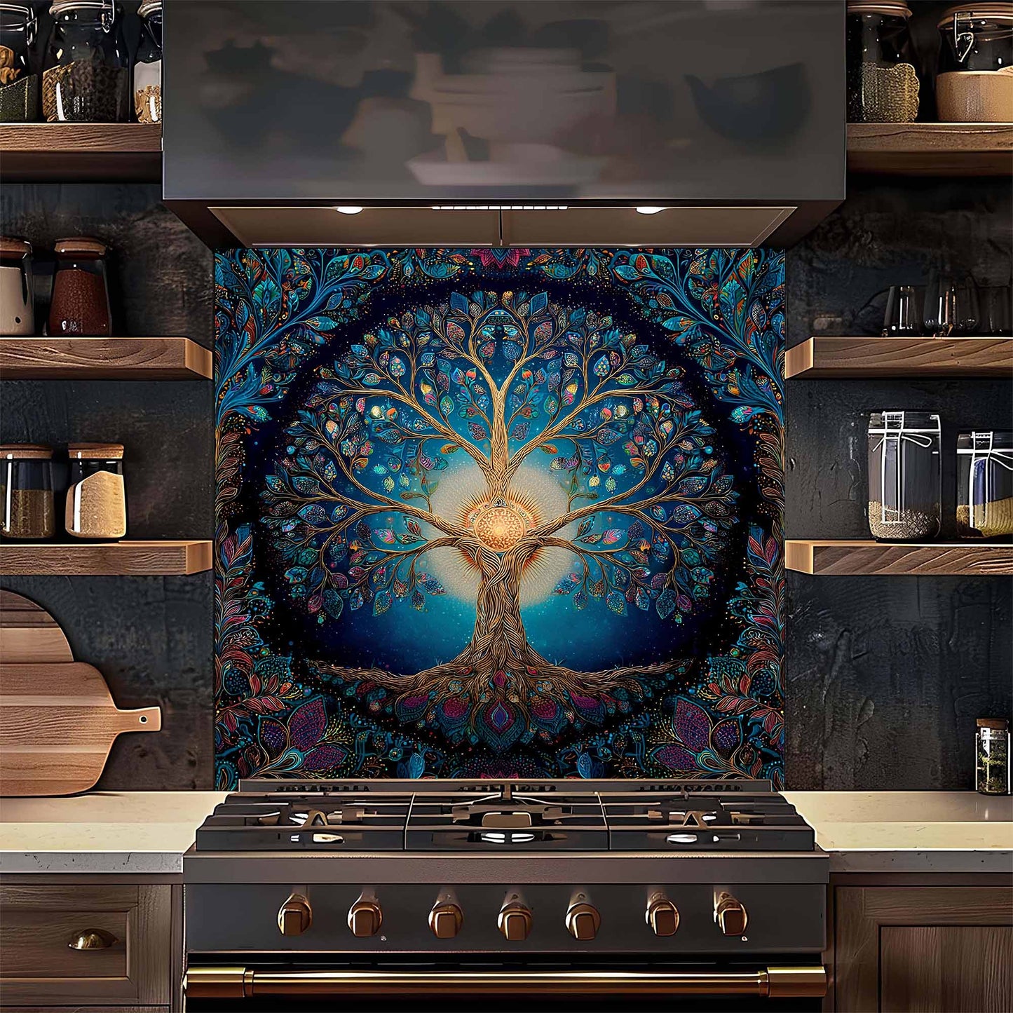 Celestial Bloom Tree Tempered Glass Backsplash – Back Splashes for Kitchen