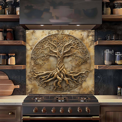 Golden Root Tempered Glass Backsplash – Tree of Life Kitchen Backsplash