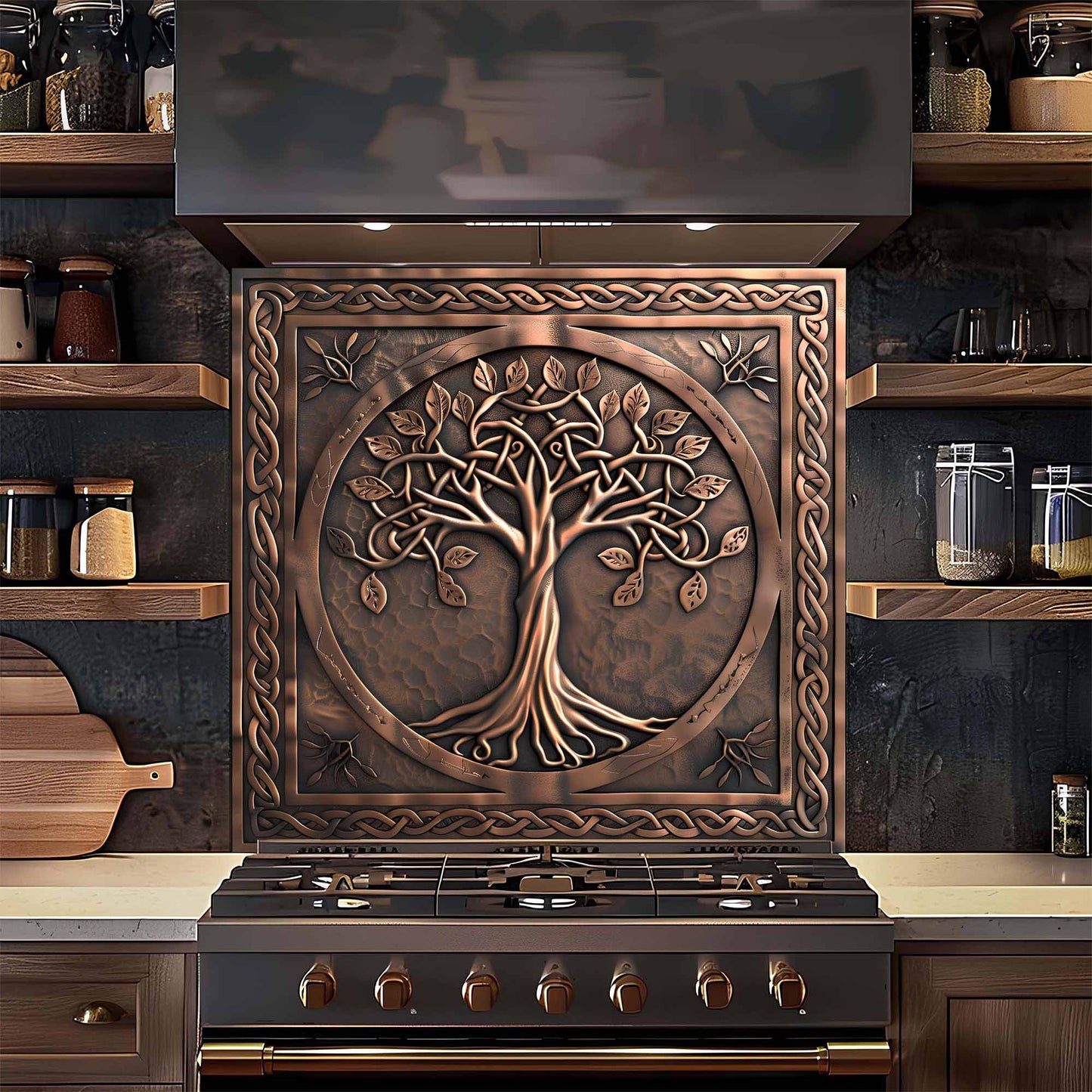 Celtic Bronze Tree Glass Backsplash – Tempered Glass Backsplash for Kitchen