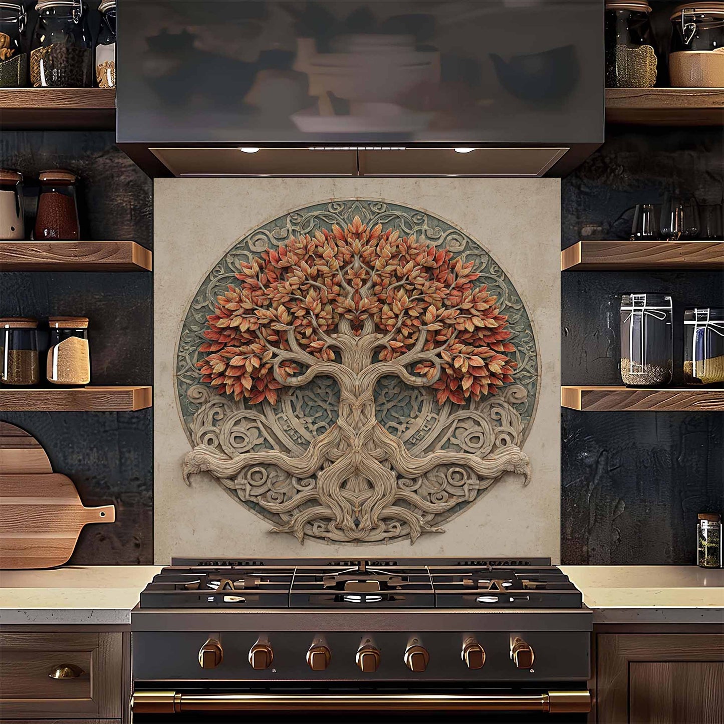 Autumn Glory Tempered Glass Backsplash – Tree of Life Kitchen Backsplash