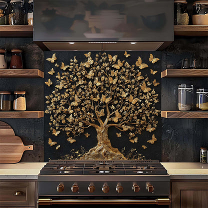 Custom Kitchen Backsplash – Golden Whisper Tempered Glass Stove Backsplash