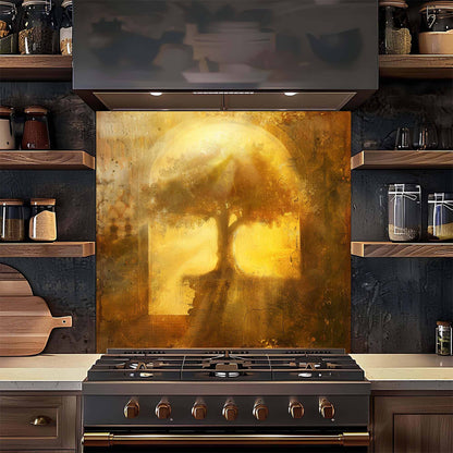 Golden Unity Tempered Glass Backsplash - Tree of Life Stove Backsplash