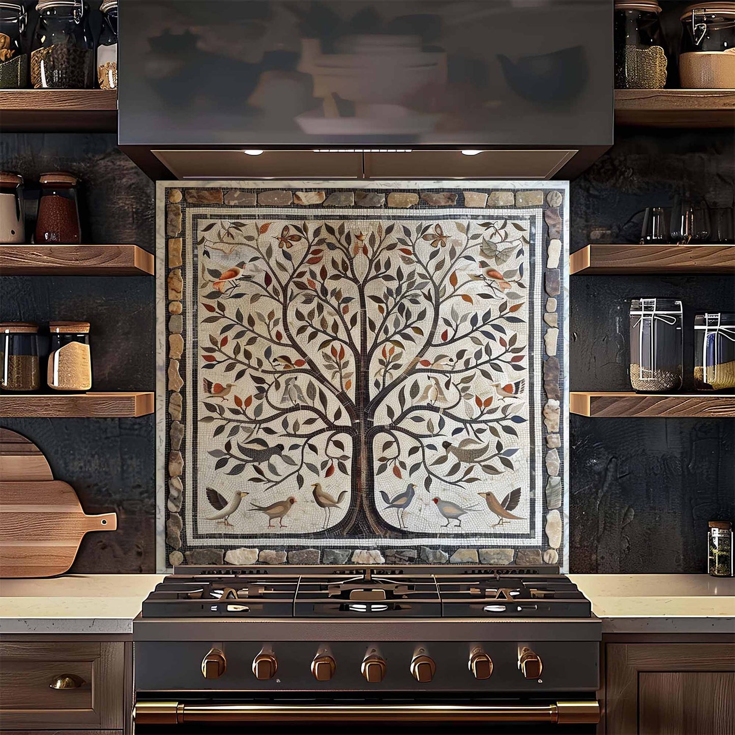 Bird Harmony Tempered Glass Backsplash –  Tree of Life Kitchen Backsplash