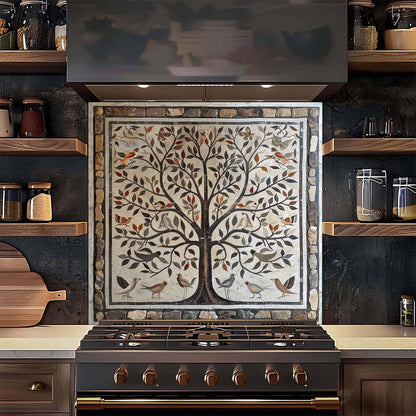 Bird Harmony Tempered Glass Backsplash –  Tree of Life Kitchen Backsplash