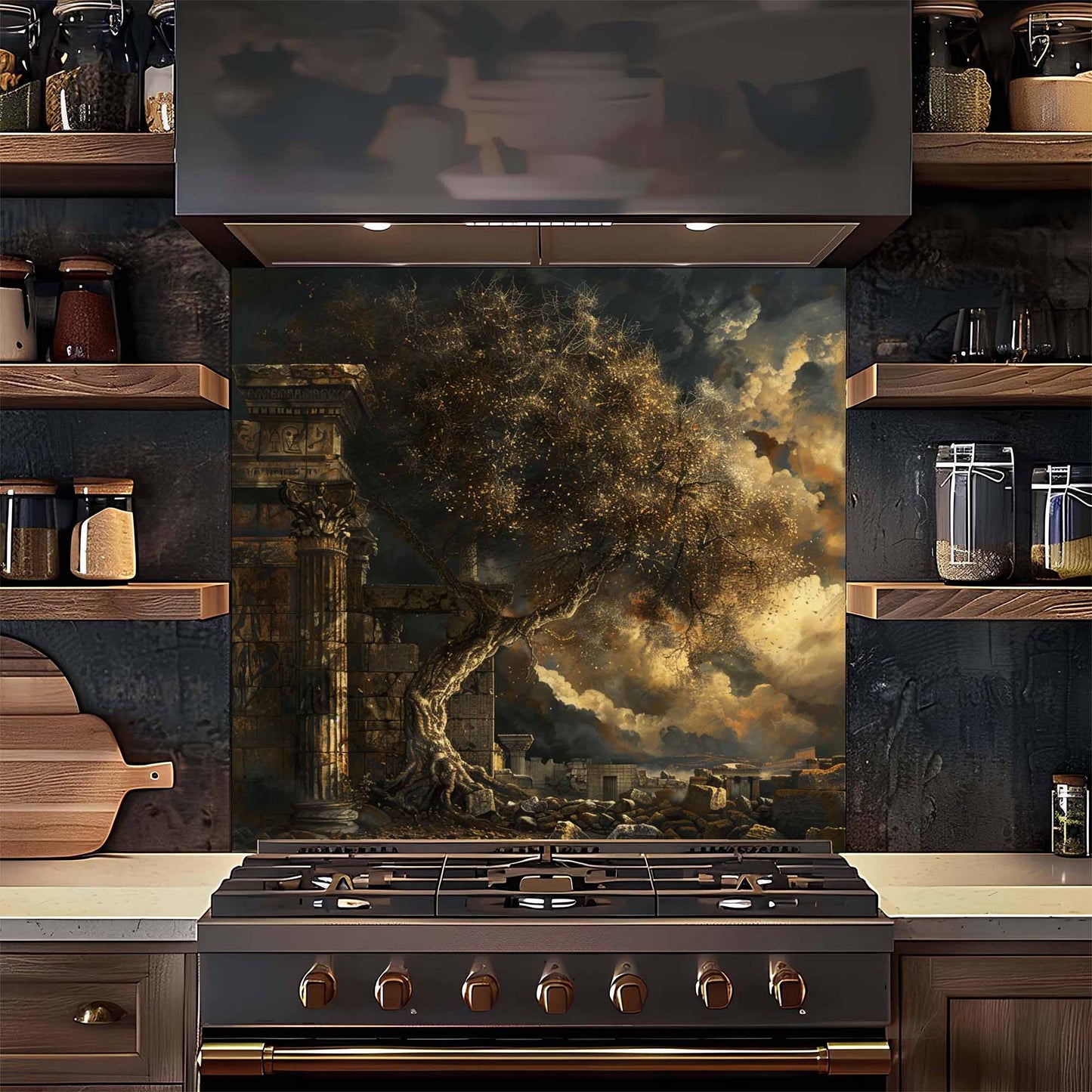 Eternal Ruins Tempered Glass Backsplash – Kitchen Backsplash for Stove