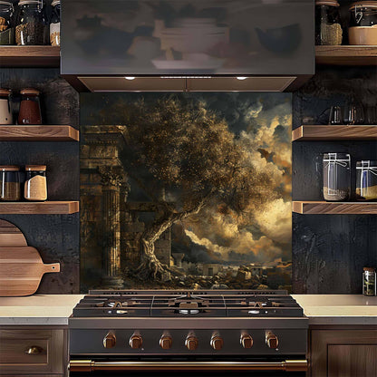 Eternal Ruins Tempered Glass Backsplash – Kitchen Backsplash for Stove