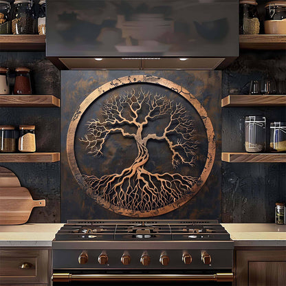 Copper Root Tree Tempered Glass Backsplash – Tree of Life Kitchen Backsplash