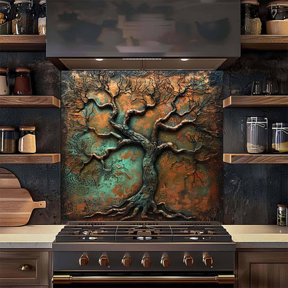 Rust Patina Tree Tempered Glass Backsplash – Kitchen Backsplash Behind Stove