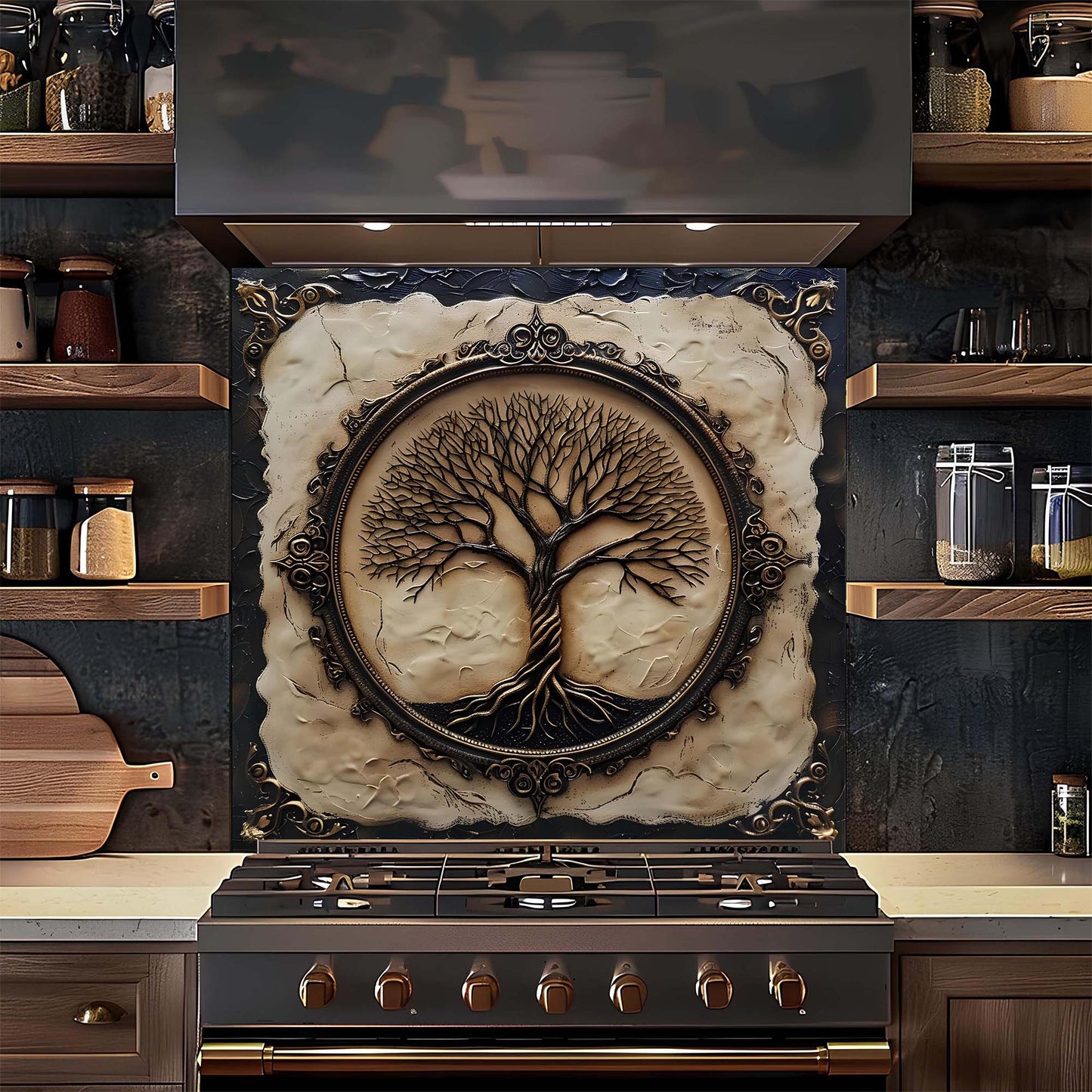 Vintage Rooted Tree Tempered Glass Backsplash - Behind Stove Backsplash