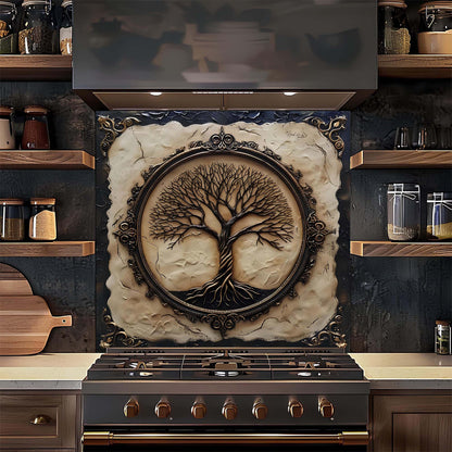 Vintage Rooted Tree Tempered Glass Backsplash - Behind Stove Backsplash