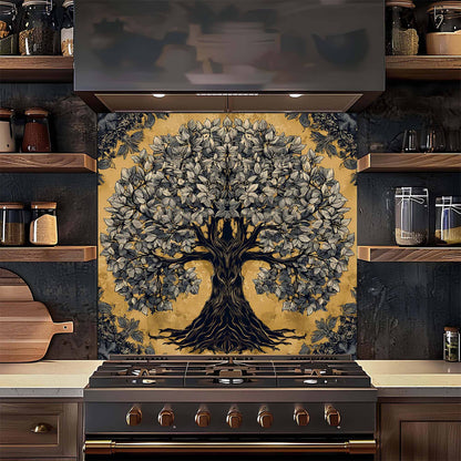 Golden Grove Tree Glass Backsplash – Kitchen Backsplash Tile in Tempered Glass