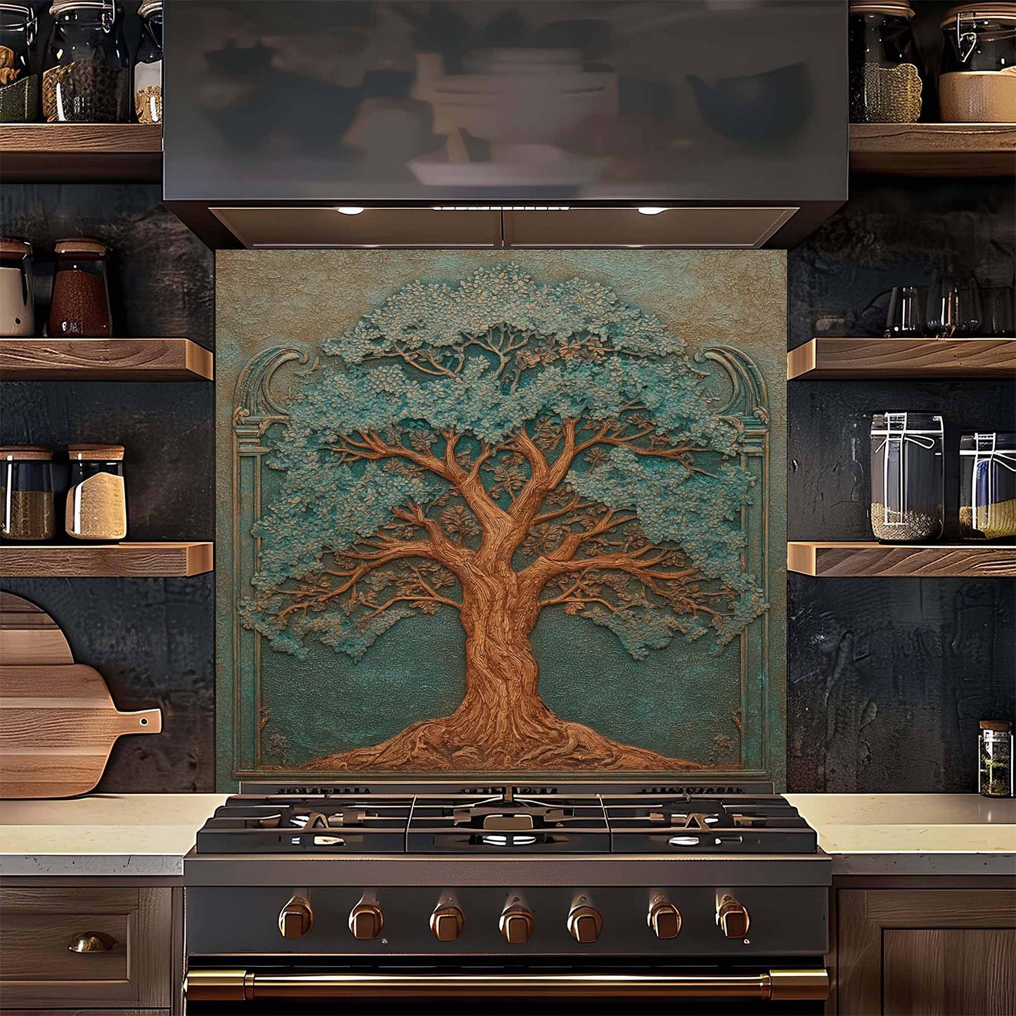 Emerald Canopy Tempered Glass Backsplash – Tree of Life Kitchen Backsplash