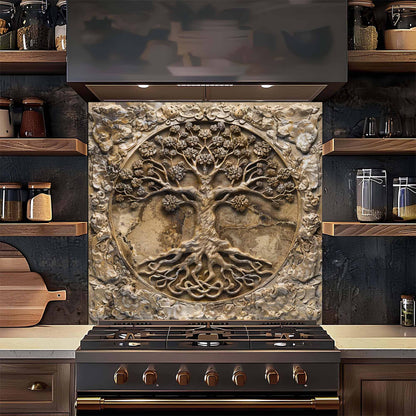 Stone Blossom Kitchen Backsplash –  Tree of Life Glass Backsplash for Stove