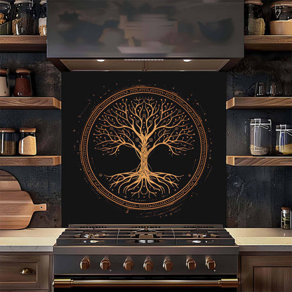 Mystic Gold Tree Kitchen Backsplash – Tempered Glass Backsplash Behind Stove