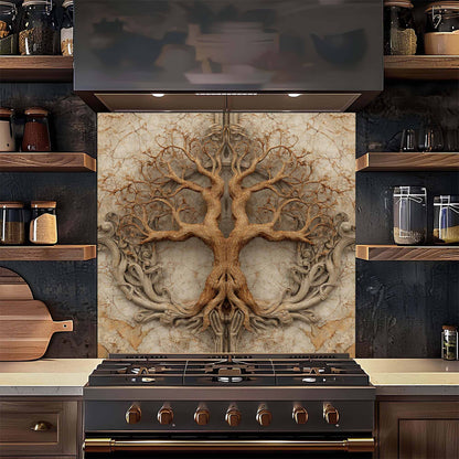 Twin Root Tempered Glass Backsplash – Tree of Life Stove Backsplash
