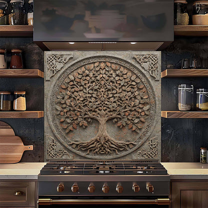 Iron Root Tempered Glass Backsplash – Tree of Life Kitchen Backsplash