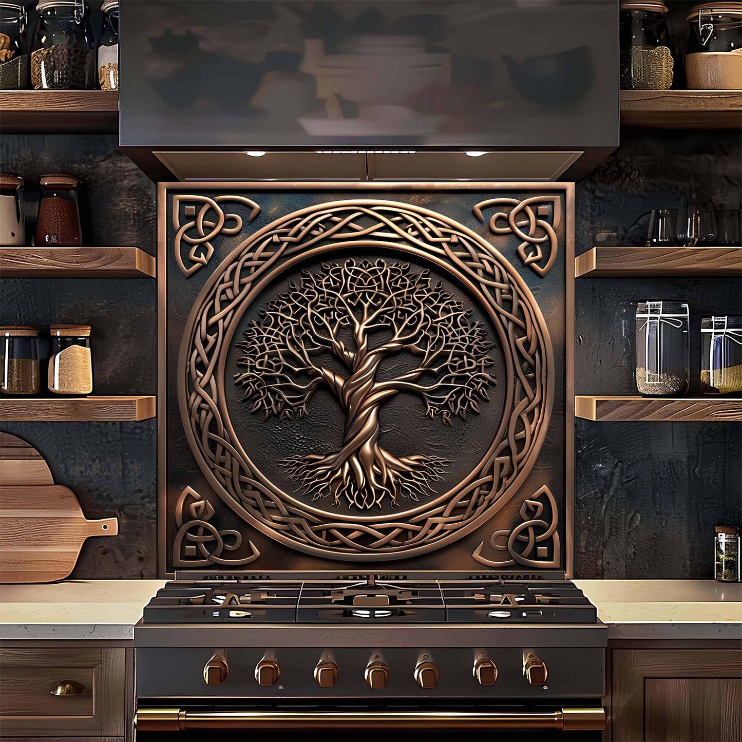 Braided Roots Tree Tempered Glass Backsplash – Kitchen Backsplash for Stove