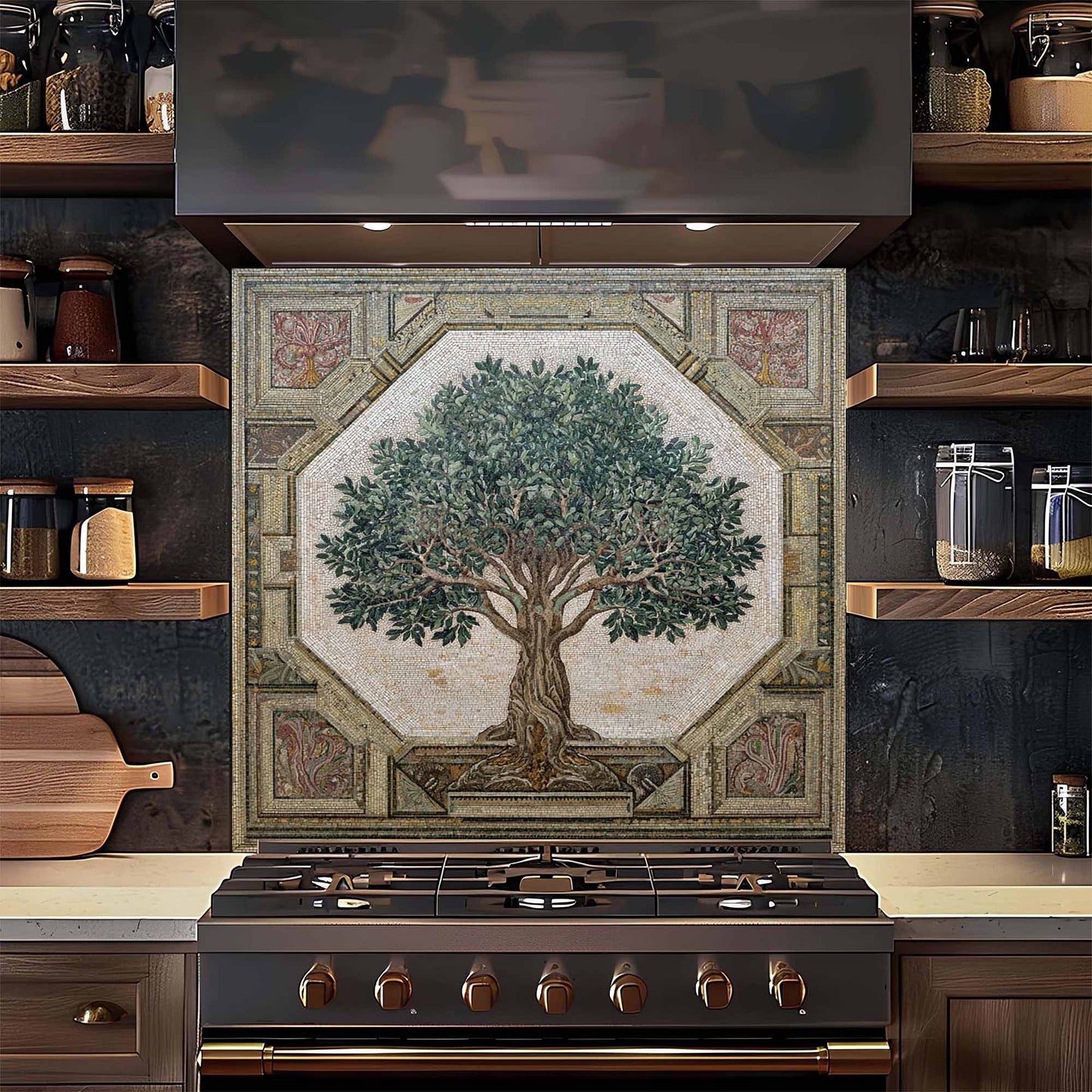 Olive Legacy Tempered Glass Backsplash – Tree of Life Kitchen Backsplash