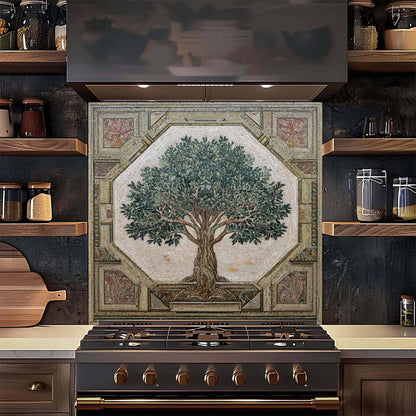 Olive Legacy Tempered Glass Backsplash – Tree of Life Kitchen Backsplash