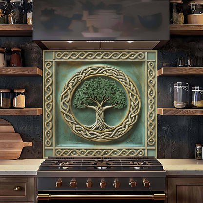 Ivory Grove Tempered Glass Backsplash – Tree of Life Kitchen Backsplash