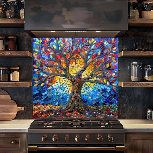 Mosaic Sunrise Tree Tempered Glass Backsplash – Kitchen Stove Backsplash