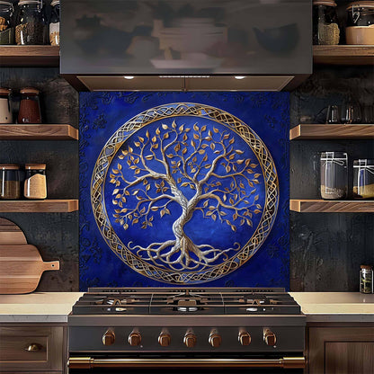 Gold Tree Tempered Glass Backsplash – Kitchen Glass Backsplash for Stove or Sink