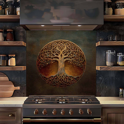 Rustic Knot Tempered Glass Backsplash – Tree of Life Kitchen Backsplash