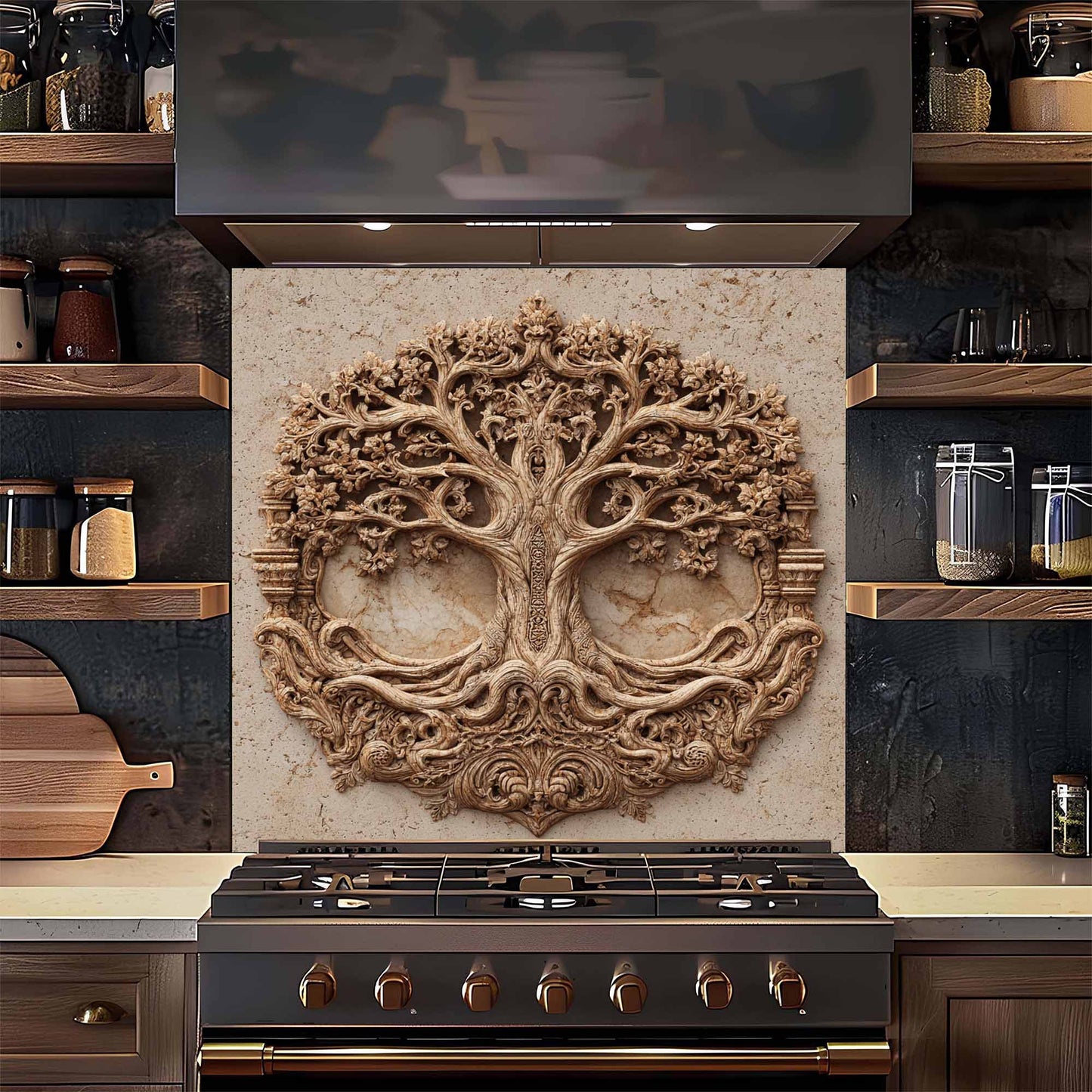 Ornate Tree Tempered Glass Backsplash – Tree of Life Kitchen Backsplash