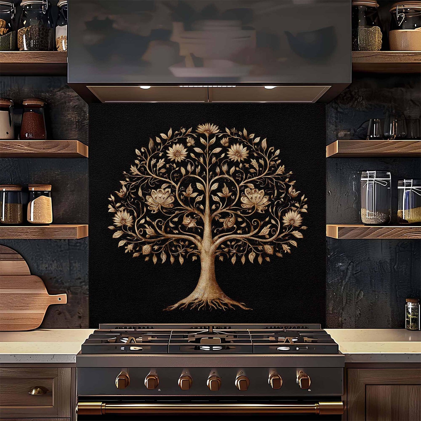 Floral Wisdom Tree Tempered Glass Backsplash – Kitchen Backsplash Behind Stove