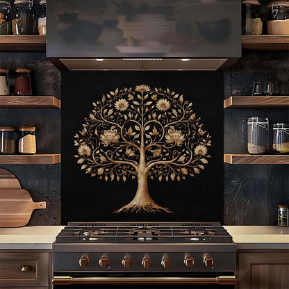 Floral Wisdom Tree Tempered Glass Backsplash – Kitchen Backsplash Behind Stove