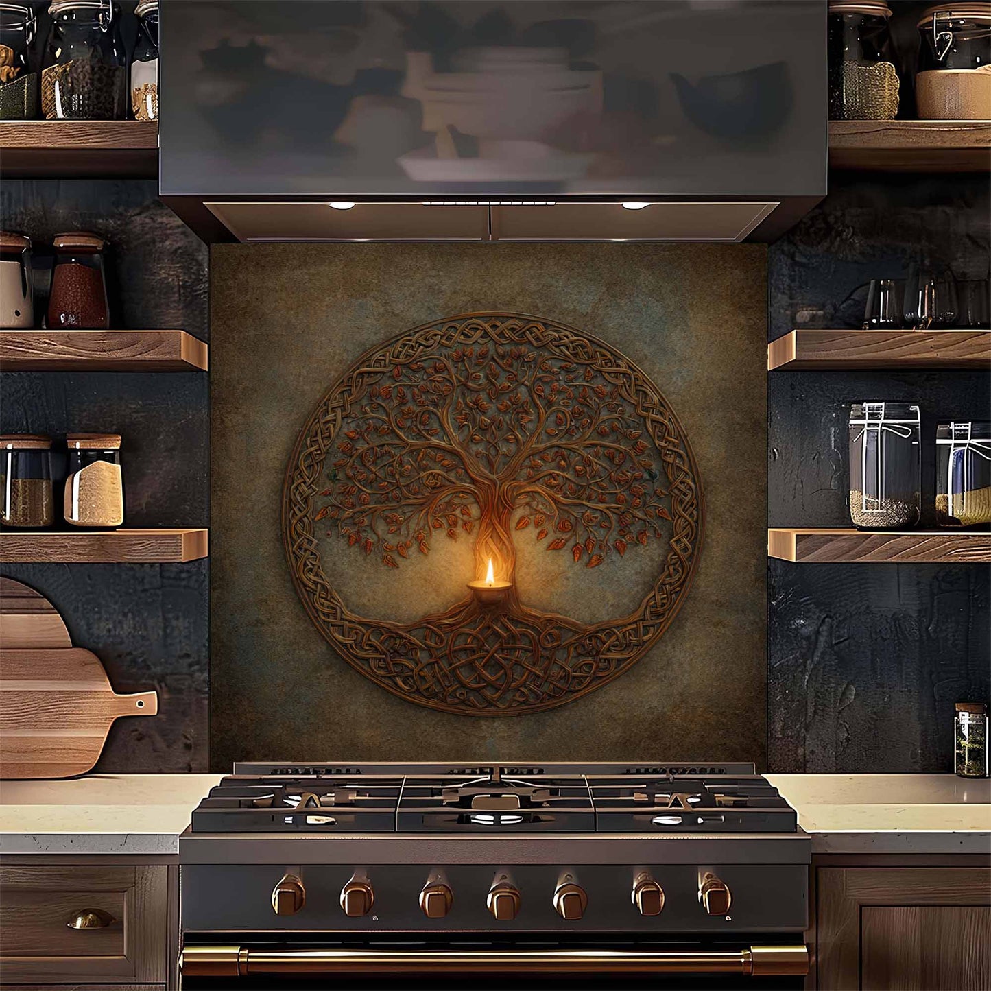 Celtic Light Tempered Glass Backsplash – Tree of Life Kitchen Backsplash