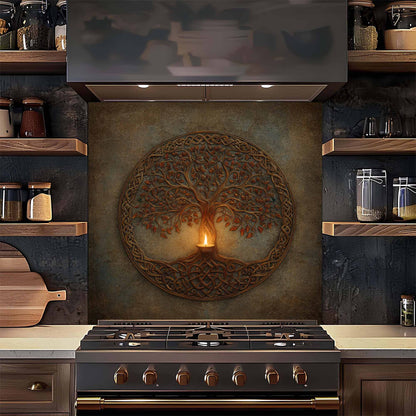 Celtic Light Tempered Glass Backsplash – Tree of Life Kitchen Backsplash