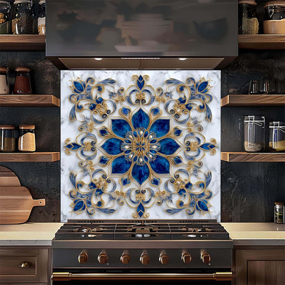 Custom Kitchen Backsplash – Royal Sapphire Tempered Glass Stove Backsplash