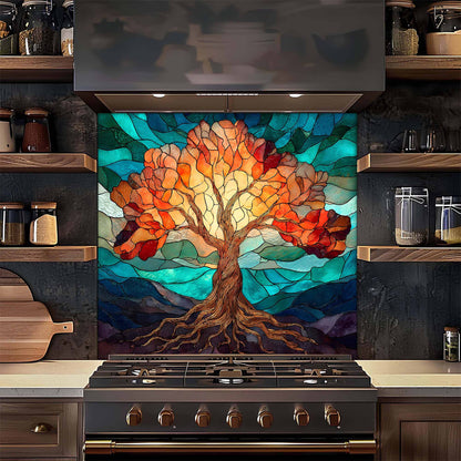 Stained Light Tree Glass Backsplash – Kitchen Backsplash for Stove