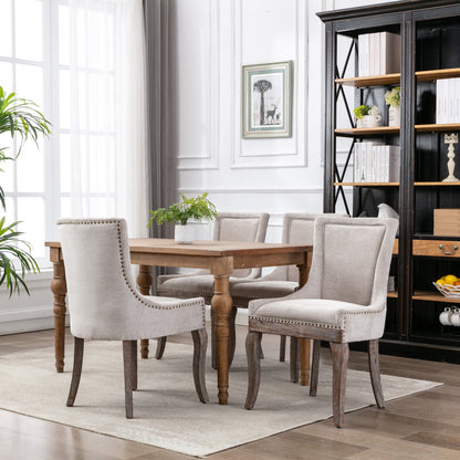 A&A Furniture Ultra Side Dining Chair with Thickened Fabric and Bronze Nail Head, Beige, Set of 2