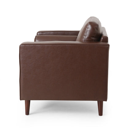 Sophisticated Club Chair with Dark Brown Faux Leather and Birch Wood