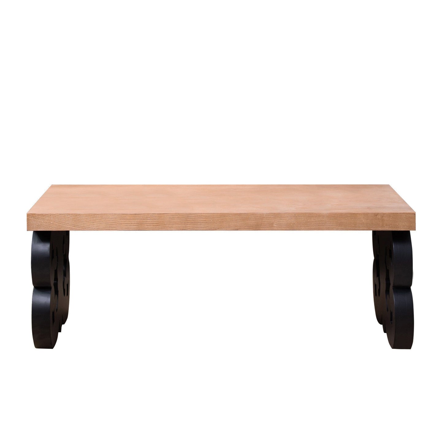 Black Scroll Base Coffee Table – 47" Rectangular Wood Living Room Table